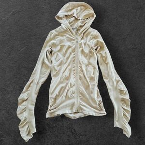 Parasuco Y2K Accent Sleeve Logo Sport Cream Hooded Zip-Up Jacket Hoodie Sz S